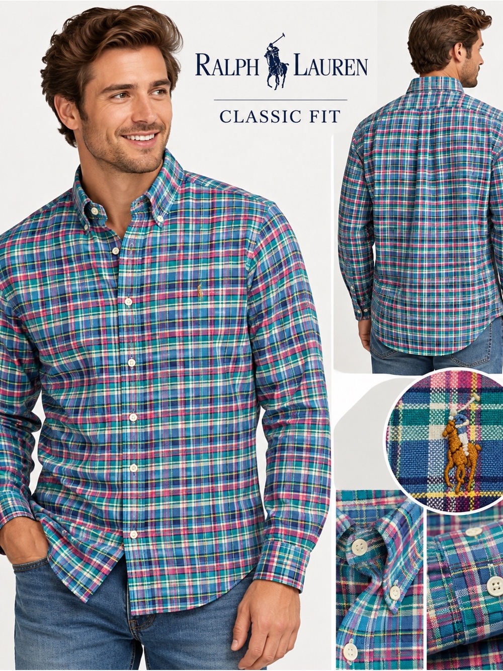Ralph Lauren Men’s Large Classic Fit Plaid Button Down Shirt Multicolor